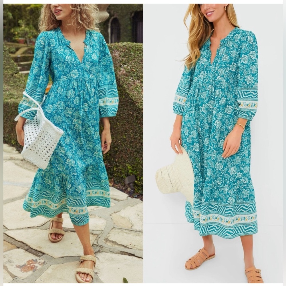 TNUCK BEACH Palmetto Bouquet Long Sleeve Salty Paloma Caftan Size L